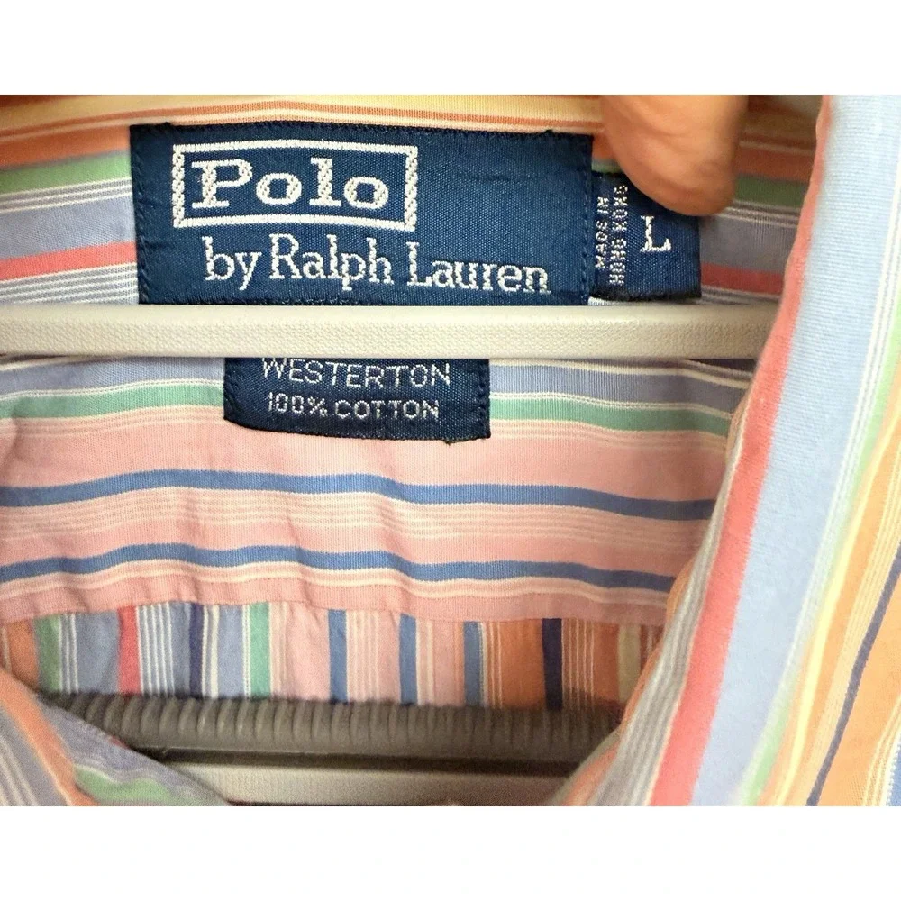 POLO RALPH LAUREN Westerton Button Front Casual Dress Shirt Striped Mens L